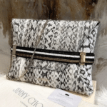 Jimmy Choo Dora Elaphe Snakskin Cream Large Chain Clutch Bag